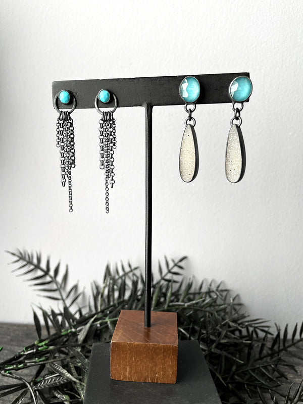 Turquoise Fringe and Druzy Drop Earrings - 2 Available