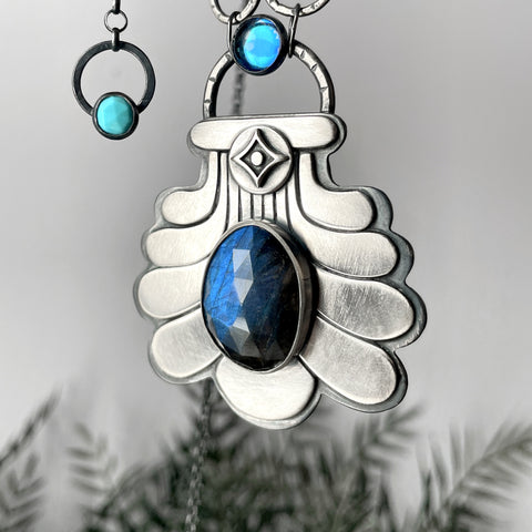 Statement Pendant with Labradorite and Antique Glass