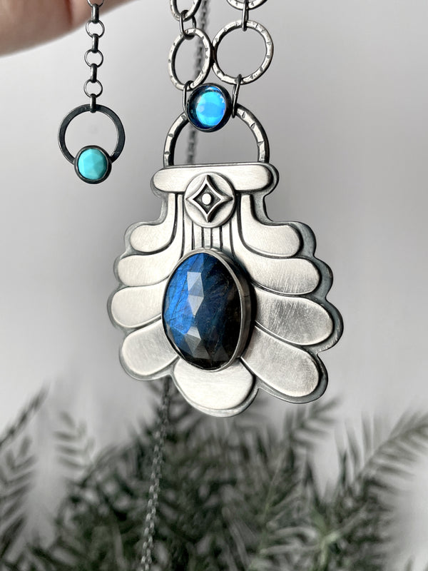 Statement Pendant with Labradorite and Antique Glass