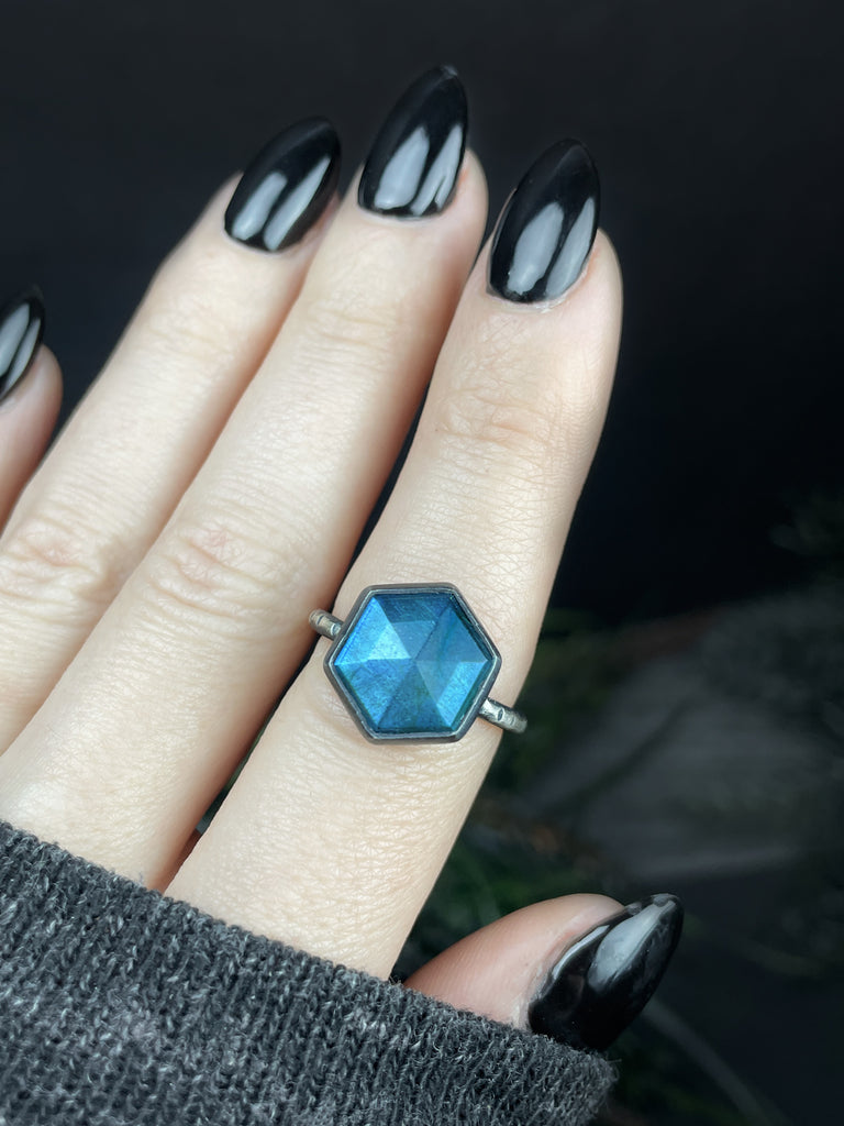 Blue Labradorite Hexagon Ring
