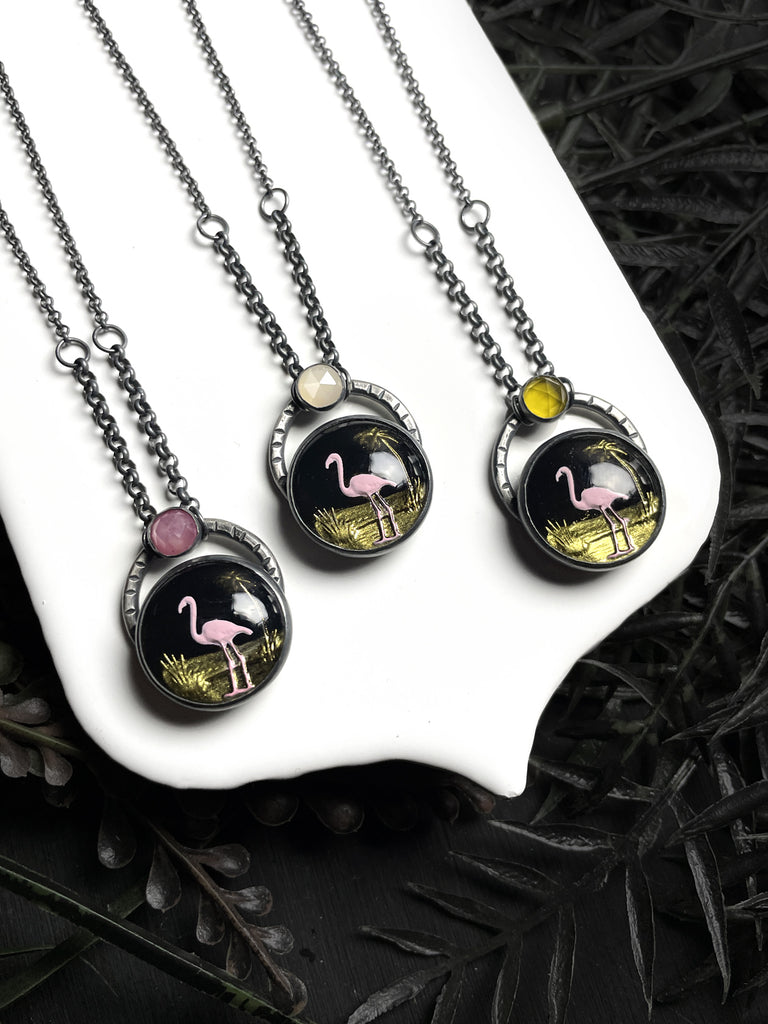 Pink Flamingo Orbit Necklaces - 3 Available