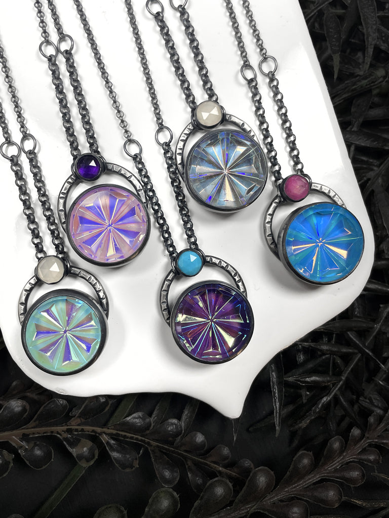 Small German Glass Orbit Necklaces - 5 Available