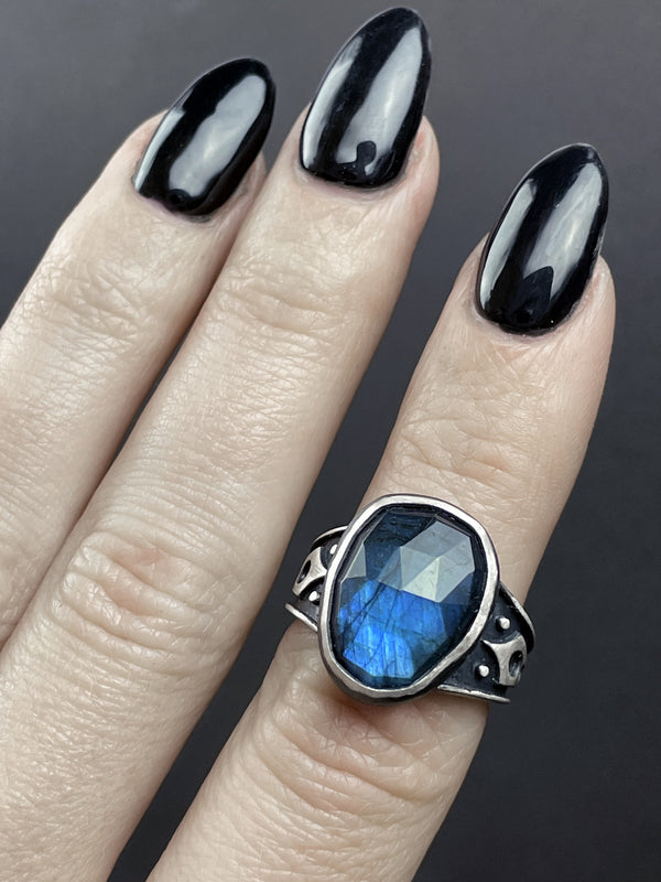 Rose Cut Labradorite "Signal" Ring - Size 6