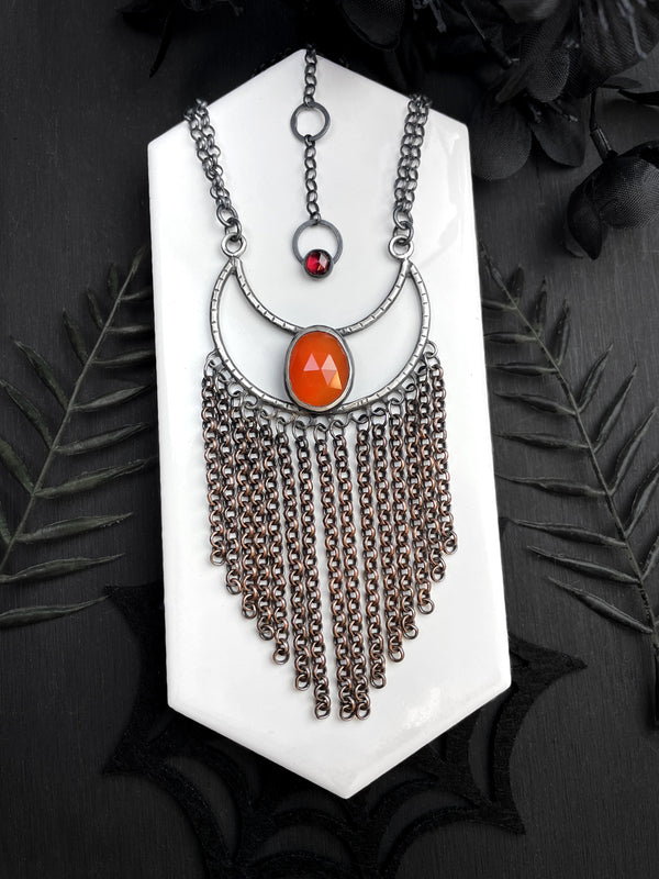 Carnelian Lunar Talisman with Copper Fringe