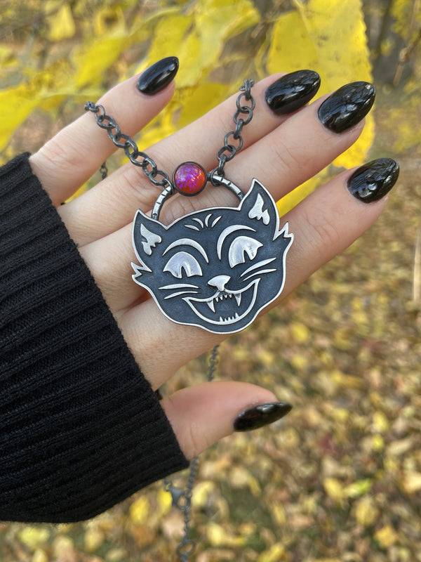 Halloween Cat Necklace with Dragon's Breath Glass