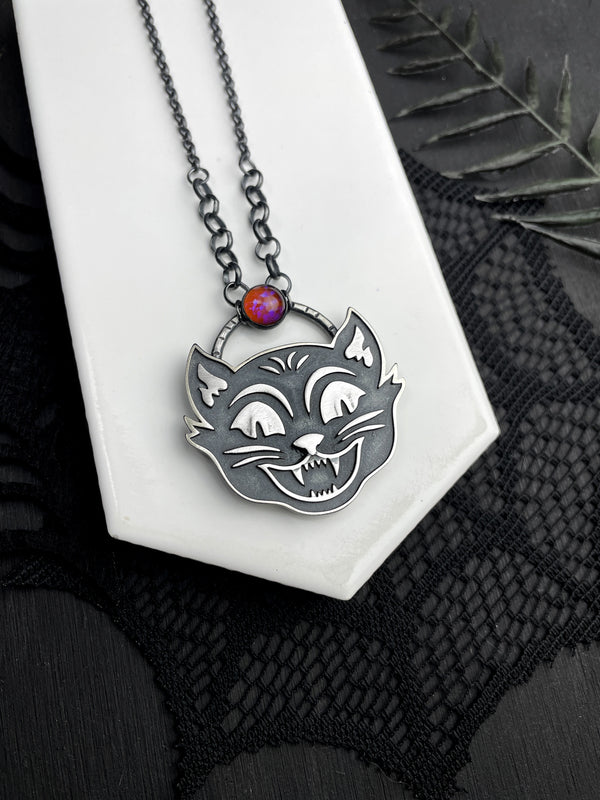 Halloween Cat Necklace with Dragon's Breath Glass