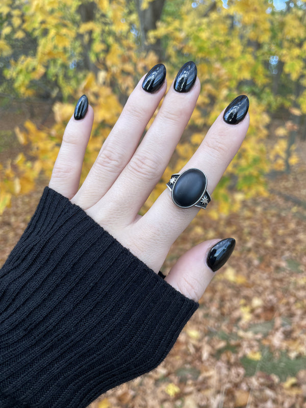 Matte Black Onyx Meteor Ring - Size 8