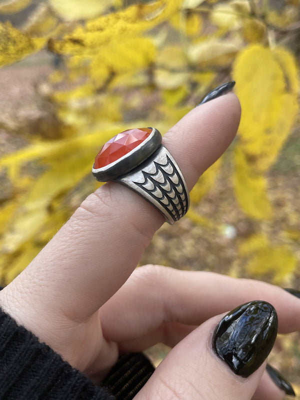 Rose-Cut Carnelian Creeper Ring - Size 6