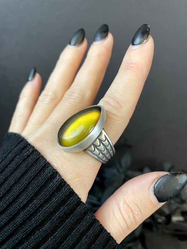 DISCOUNTED Yellow Mexican Amber Creeper Ring - Size 11