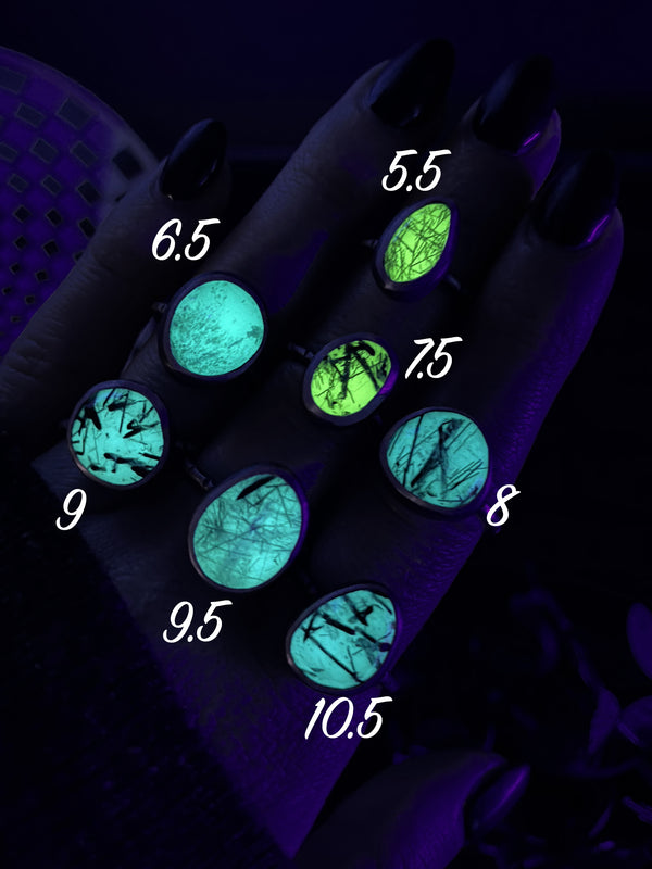 Glow in the Dark Rutile Quartz Rings - 7 available