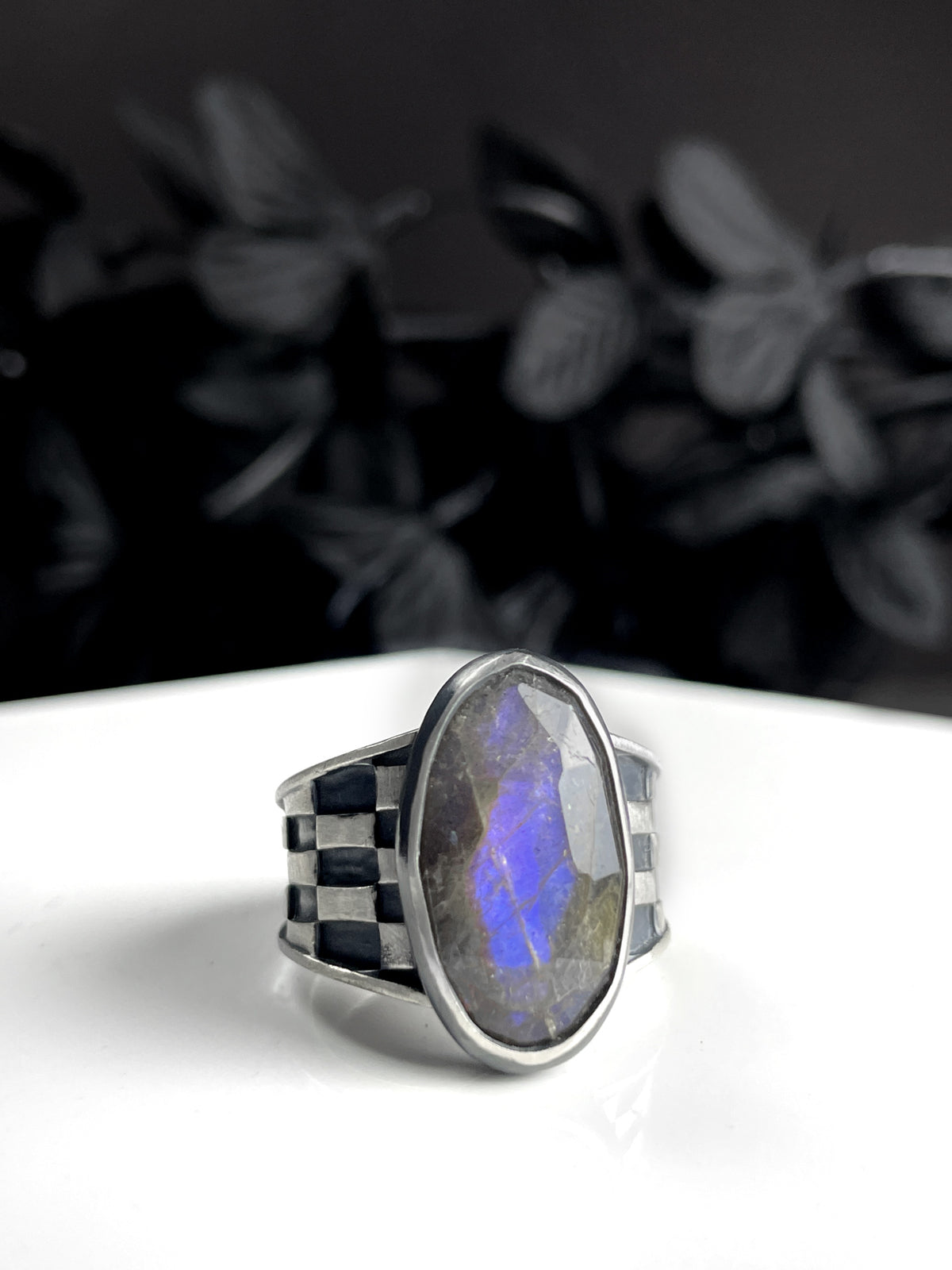 Purple Labradorite & Sterling Silver Checkerboard Ring – Hypnovamp