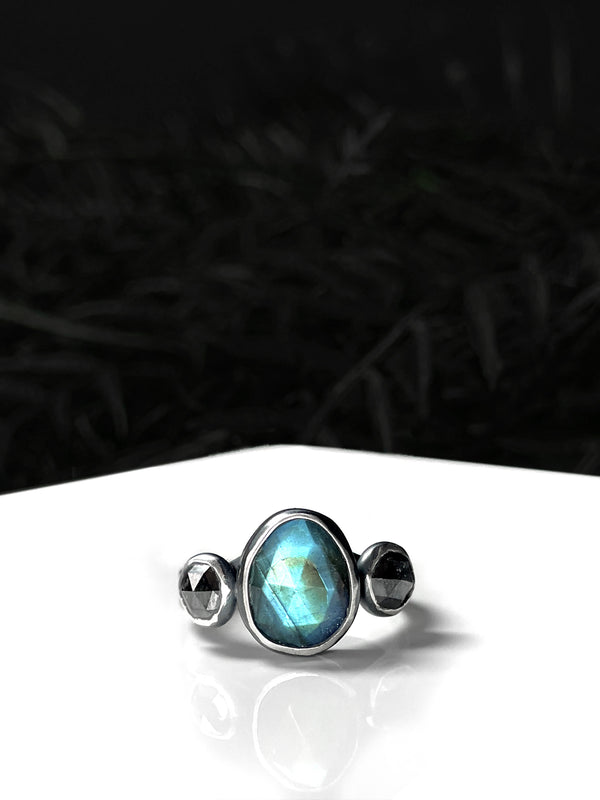 Custom Black Diamond and Labradorite Ring
