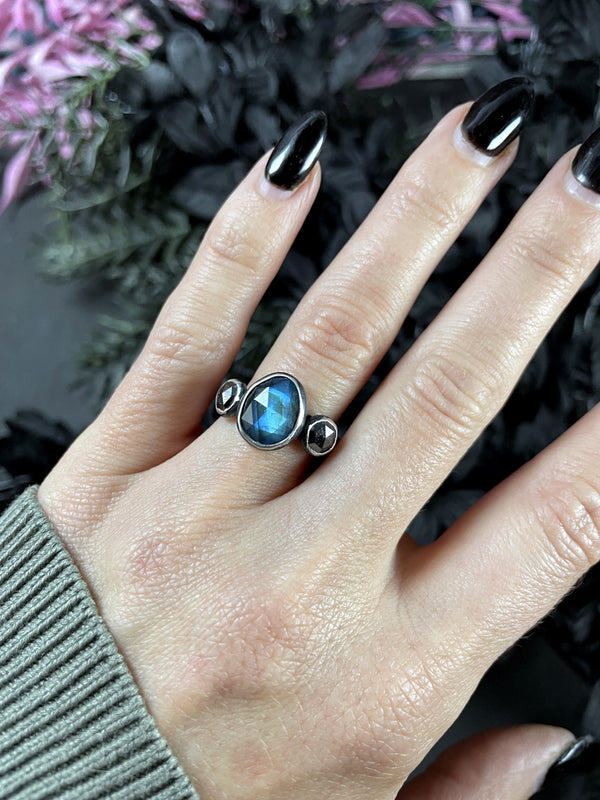 Custom Black Diamond and Labradorite Ring