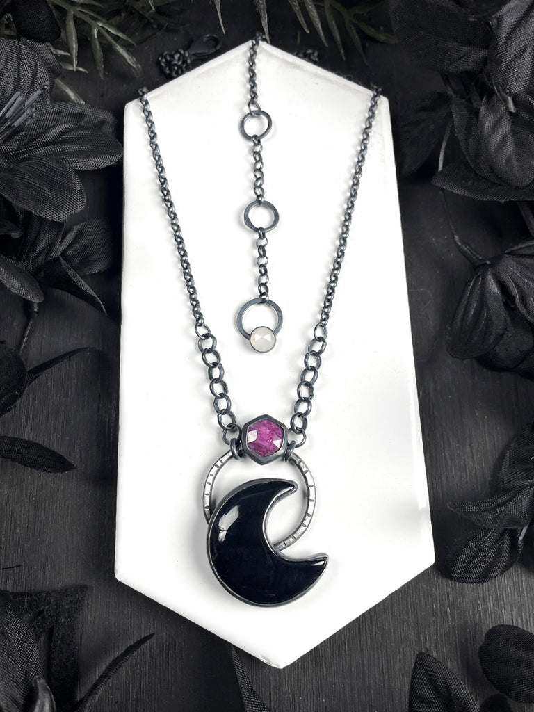 Ruby & Black Onyx Moon Necklace