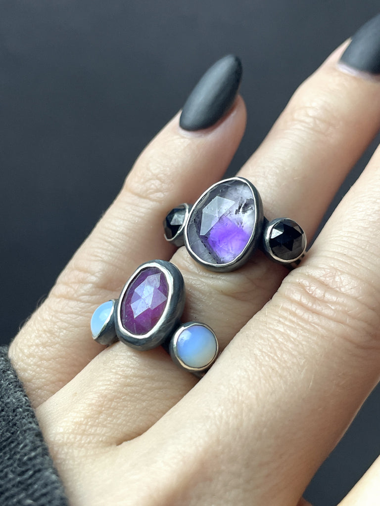 Triple Gemstone Stone Rings - 2 Available