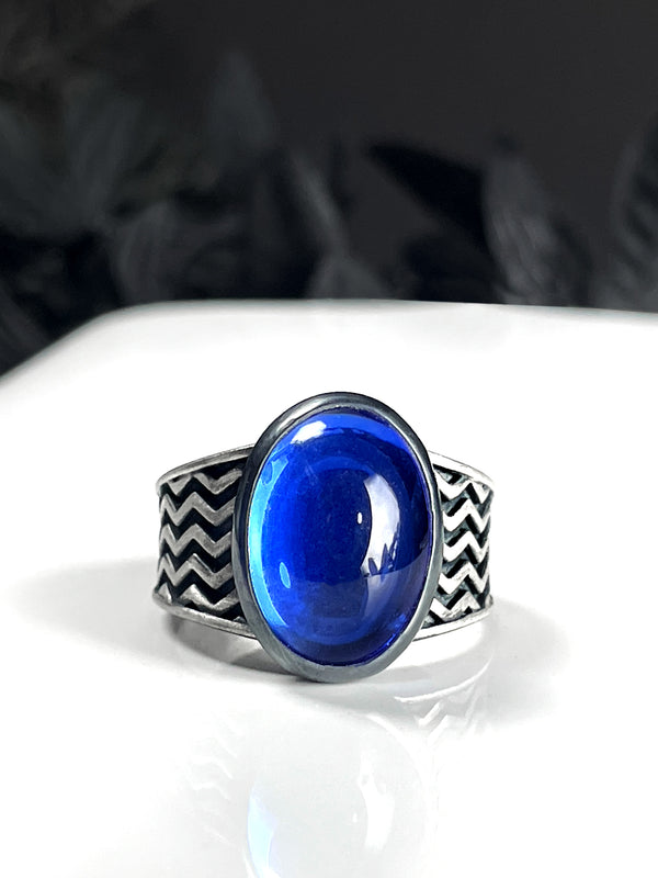 Blue Oval Glass Firewalk Ring - 5 left