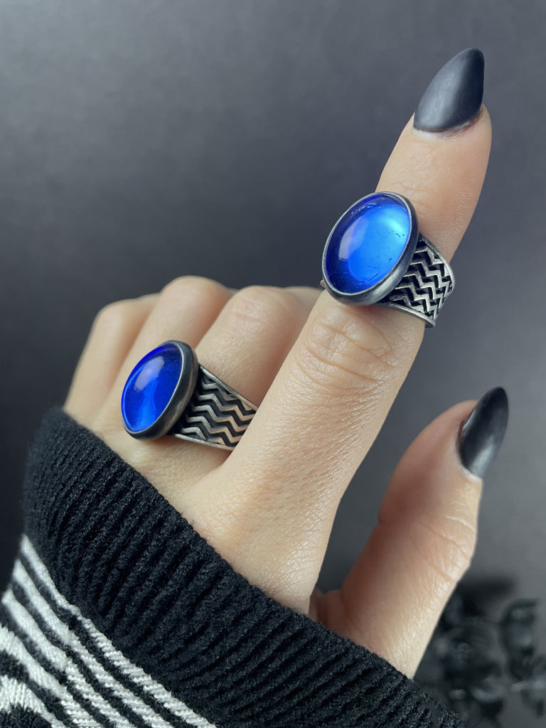 Blue Oval Glass Firewalk Ring - 5 left