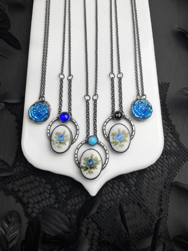Blue Rose Orbit Necklaces