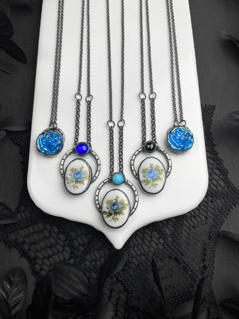 Blue Rose Orbit Necklaces
