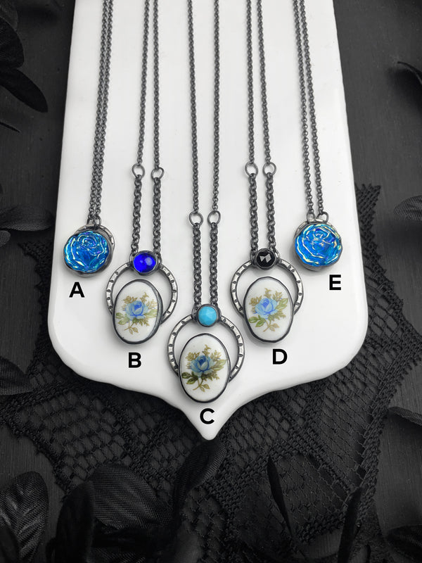 Blue Rose Orbit Necklaces