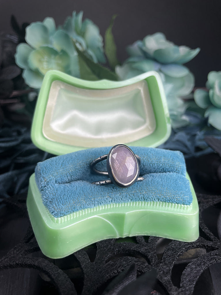 Rose-Cut Mauve Sapphire Orbit Ring - Size 9