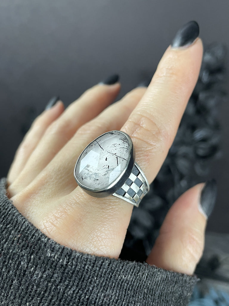 Purple Glow Rutile Quartz Illusion Ring - Size 8