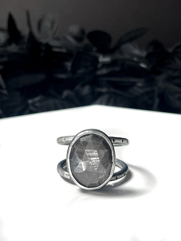 Charcoal Sapphire Orbit Ring - Size 7