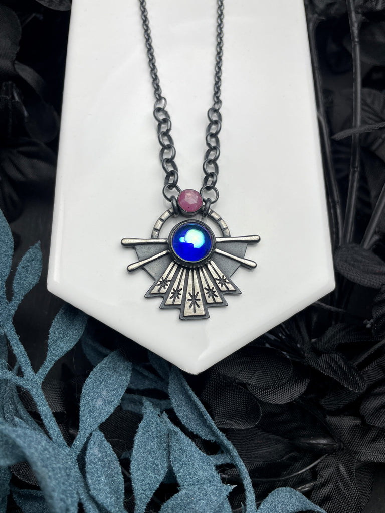 Dawning Necklace with Vintage Glass & Pink Sapphire