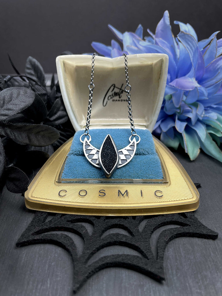 Black Druzy Checkerboard Illusion Necklace