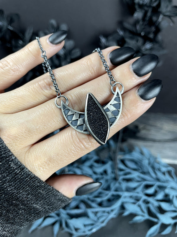 Black Druzy Checkerboard Illusion Necklace