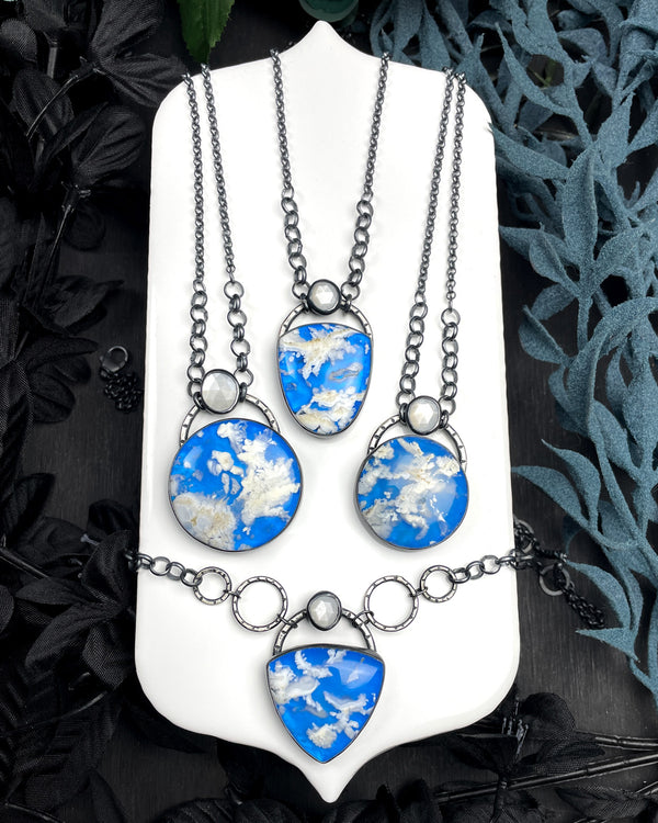 Planet Earth Orbit Necklaces with Sky Plume Agate