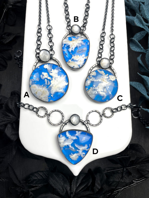 Planet Earth Orbit Necklaces with Sky Plume Agate