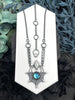 Vintage Blue Glass & Mother of Pearl Diamond Bat Wing Necklace
