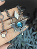Vintage Blue Glass & Mother of Pearl Diamond Bat Wing Necklace