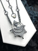 Vintage Blue Glass & Mother of Pearl Diamond Bat Wing Necklace