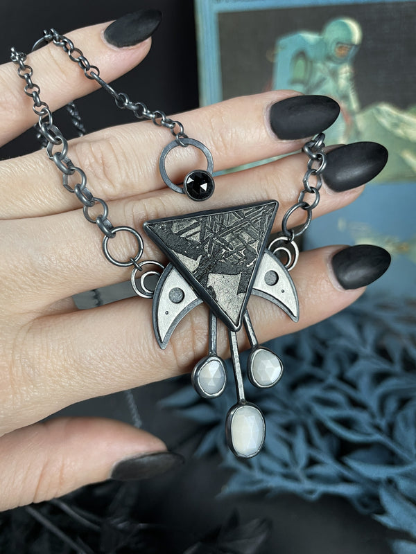 Silver Meteorite Necklace with Moonstone