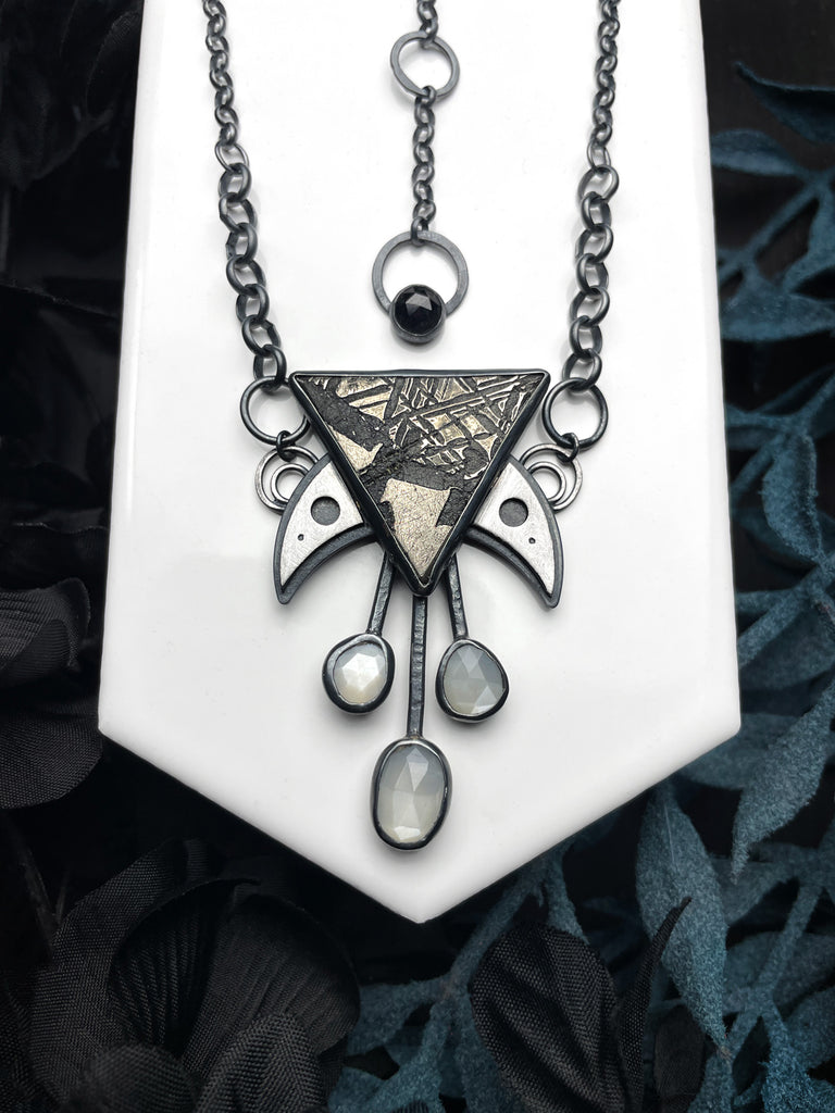 Silver Meteorite Necklace with Moonstone