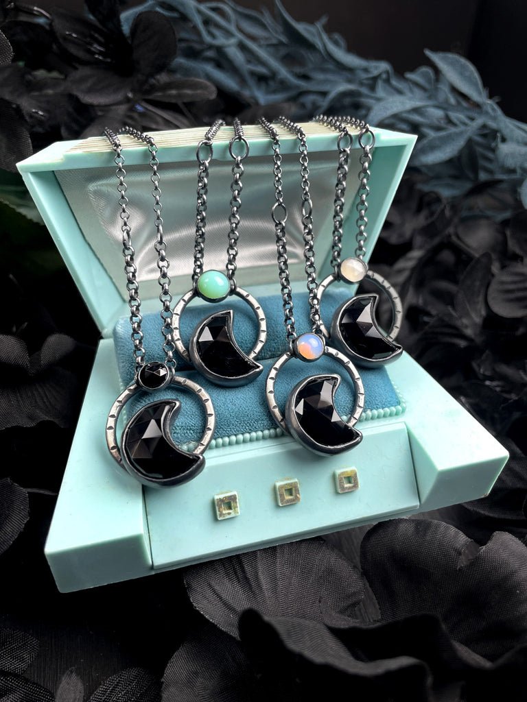 Onyx Crescent Moon Orbit Necklaces - 4 Available