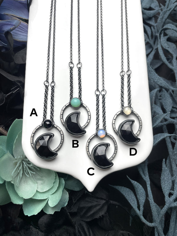 Onyx Crescent Moon Orbit Necklaces - 4 Available