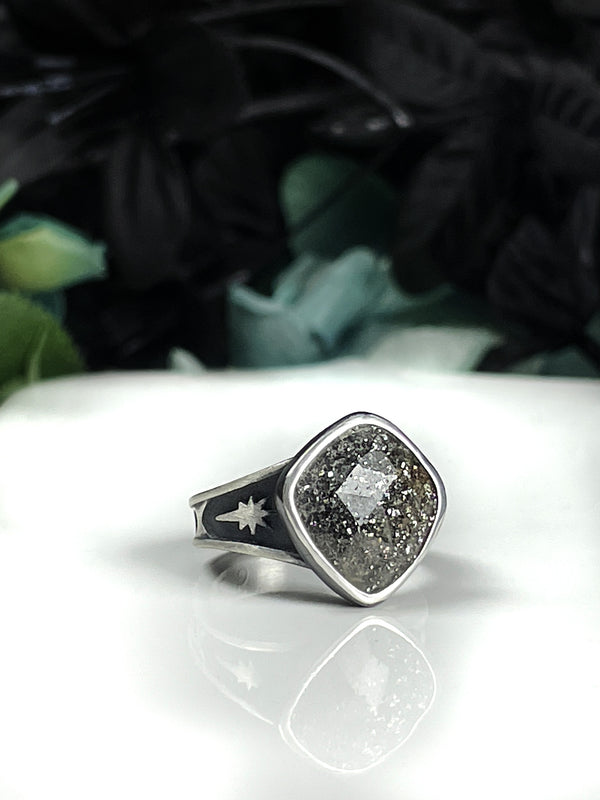 Midnight Quartzite "Meteor" Style Ring - Size 8