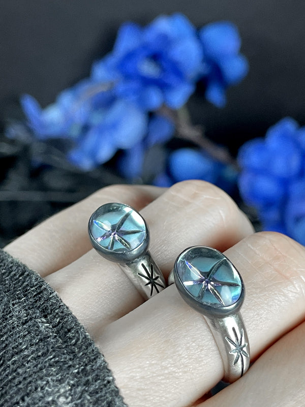 Vintage Glass Starlite Rings - Sizes 6.5 & 7.5