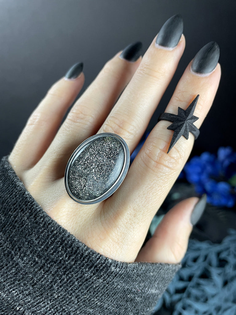 Midnight Quartzite Orbit Ring- Size 9