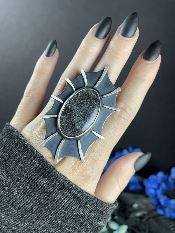 Midnight Quartzite Space Creature Statement Ring - Size 7