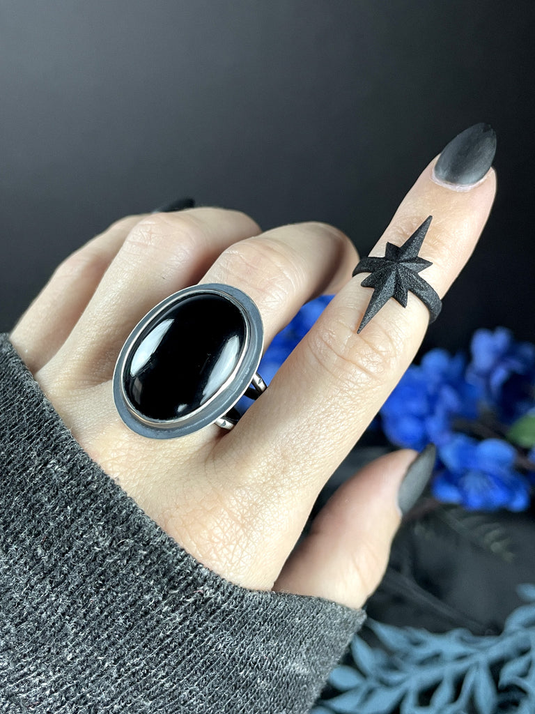 Black Onyx Orbit Ring- Size 11