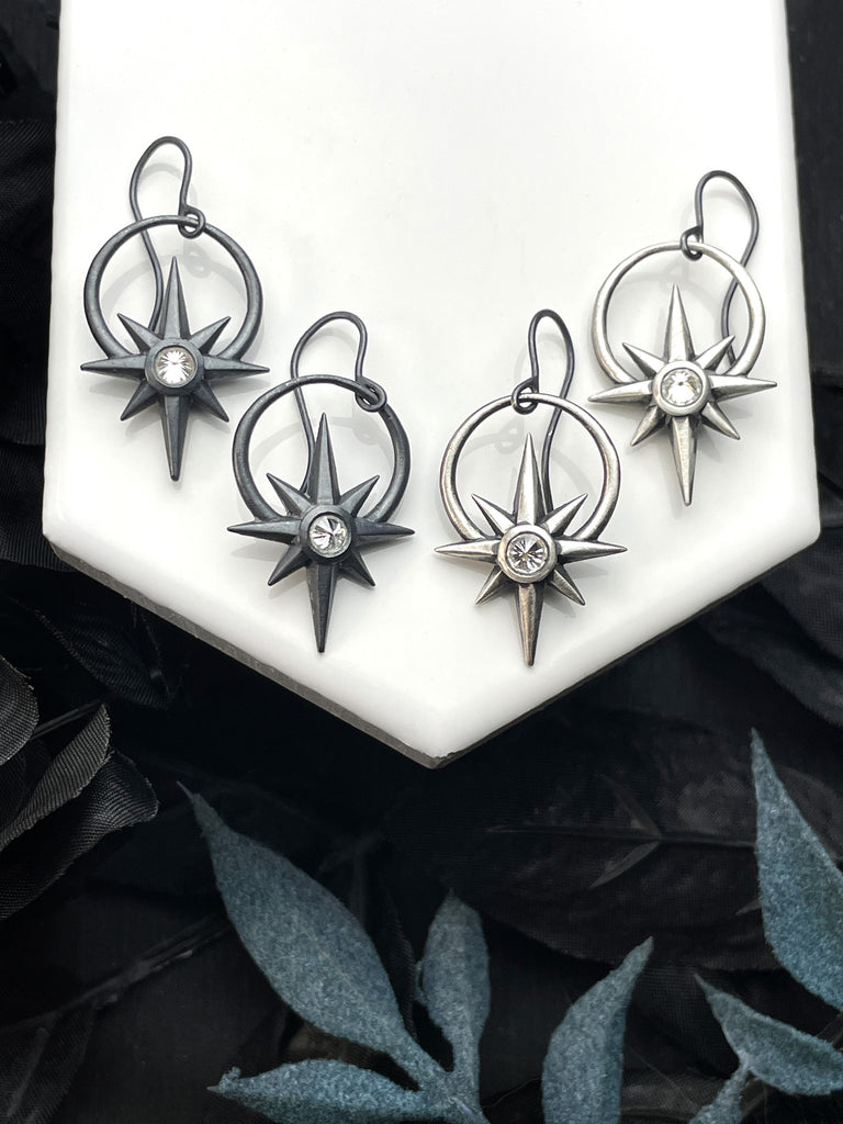 Silver Starburst Earrings with Moissanite - 2 pairs left