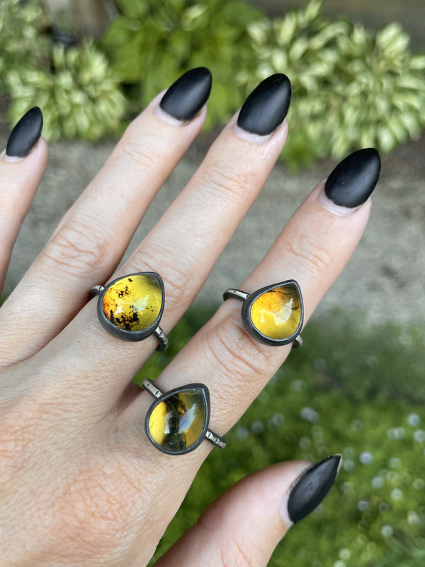 Amber Teardrop Rings