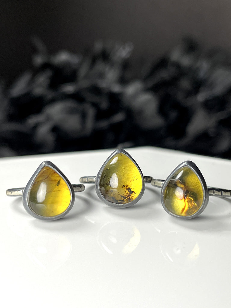 Amber Teardrop Rings - size 7 left