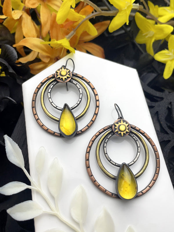 Amber Sunshine Dangling Hoop Earrings