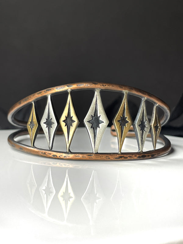 Mixed Metal Starburst Cuff Bracelet