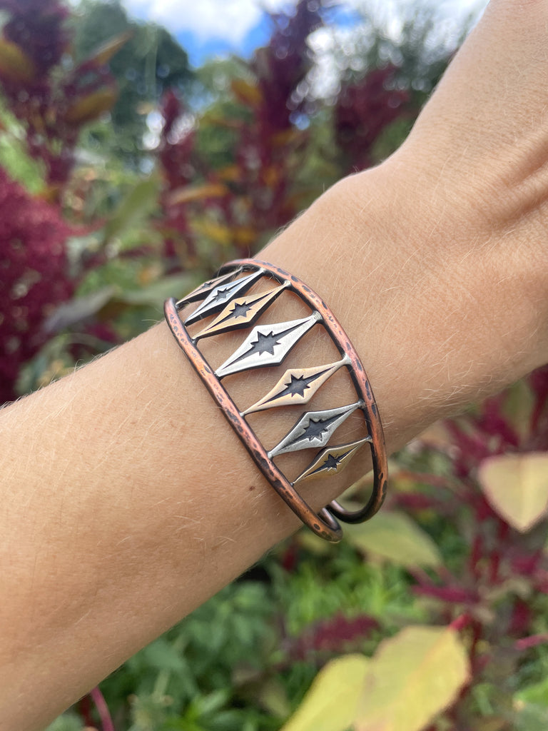 Mixed Metal Starburst Cuff Bracelet